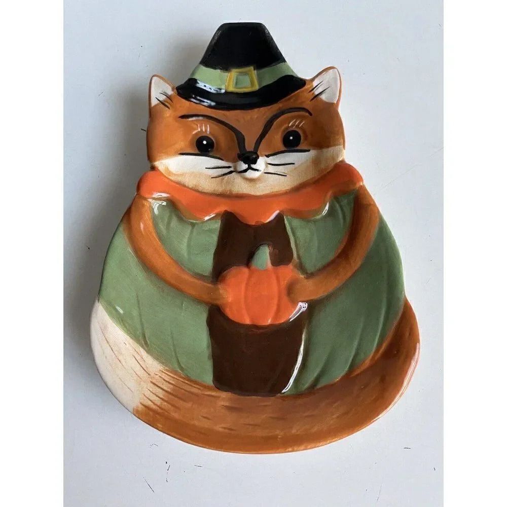 Johanna Parker Fall Harvest Critter Shaped Plate Fox Candy Dish 5" NEW